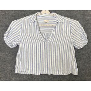 Universal Thread Womens Striped Linen Blend V Neck Pullover Shirt Top XL
